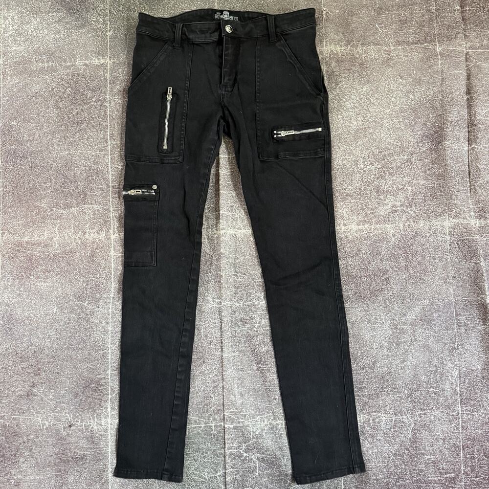 Women's Royal Bones Tripp Skinny Goth Punk Zipper Black Stretch Jeans Sz 32 X 30